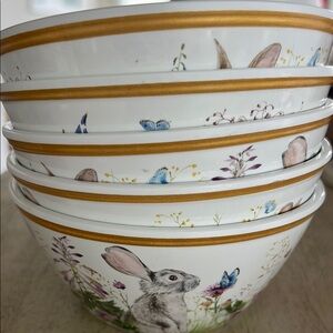 Williams Sonoma Floral Meadows Bowls Bunny Rabbit Flowers Melamine Easter